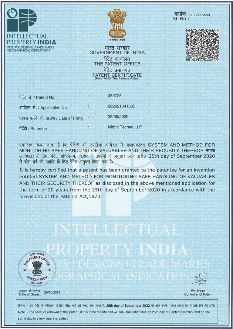 Patent No. 380725 Granted